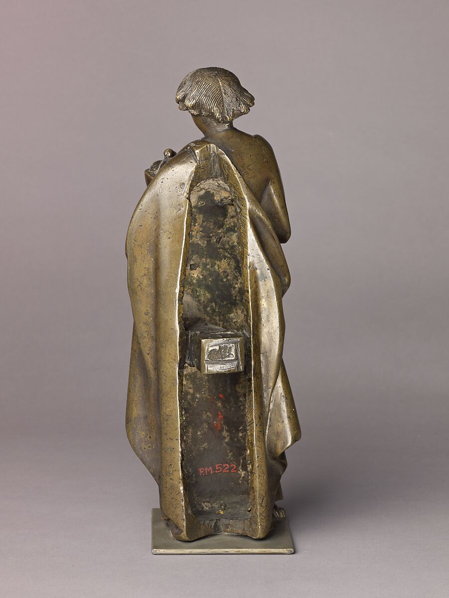 Saint John the Evangelist, Brass (copper alloy with a high percentage of zinc) with natural olive green patina., Netherlandish, Tournai