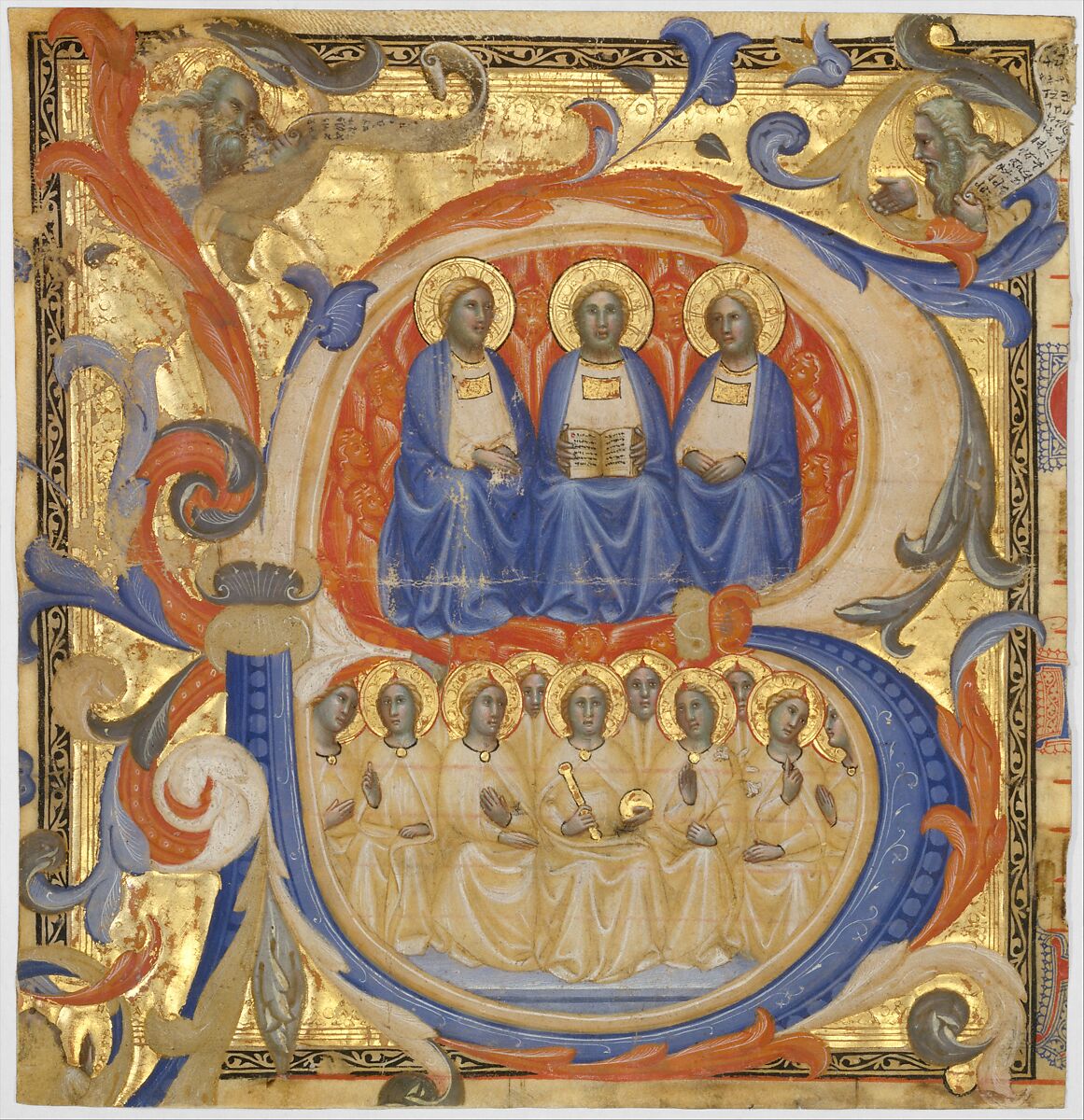 The Trinity in an Initial B, Master of the Codex Rossiano (Sienese, active ca. 1380–1400), Tempera and gold on parchment, Italian, Siena 