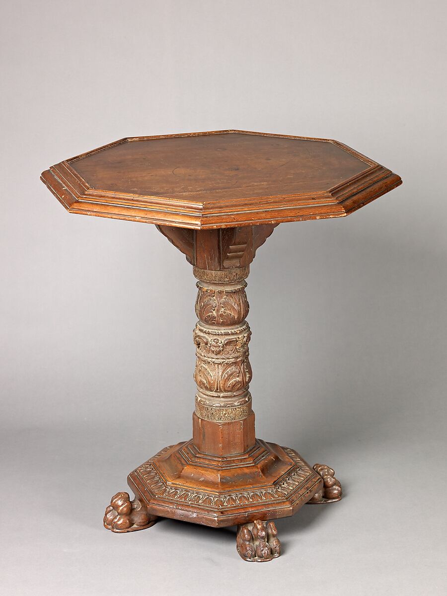 Octagonal table, Walnut, maple., Italian (?) or possibly United States (New York?) 