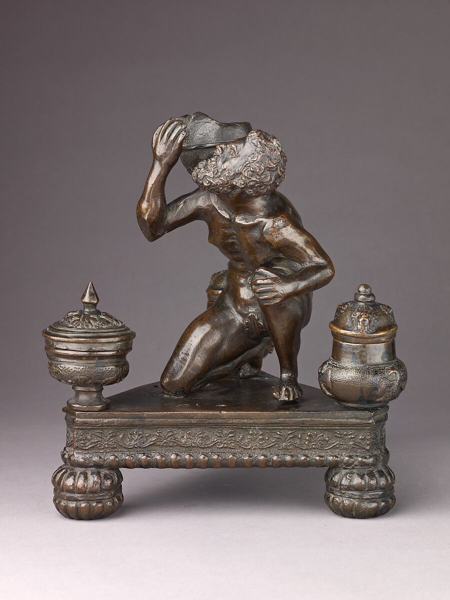 Inkwell in the Form of Atlas Holding a Globe, Severo Calzetta da Ravenna  Italian, Copper alloy