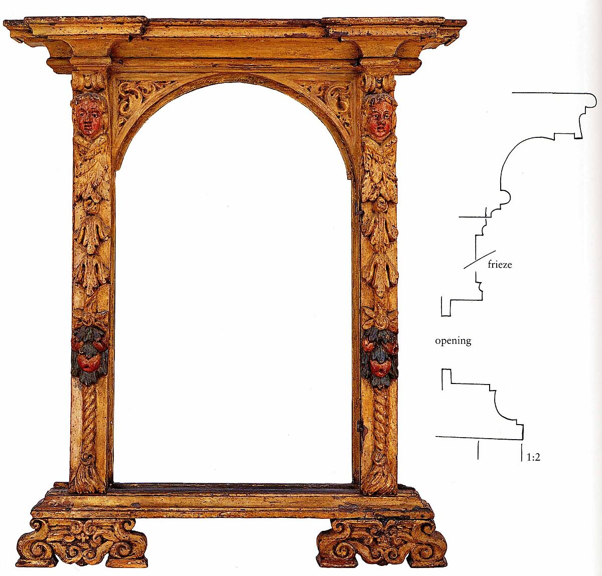 Part of a tabernacle frame, Poplar. Yellow bole, red and blue color., Flemish, Antwerp (?) 