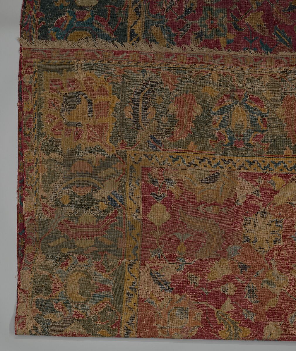 Indo-Persian carpet with vine scroll and palmette pattern, Wool pile on cotton foundation., Indo-Persian