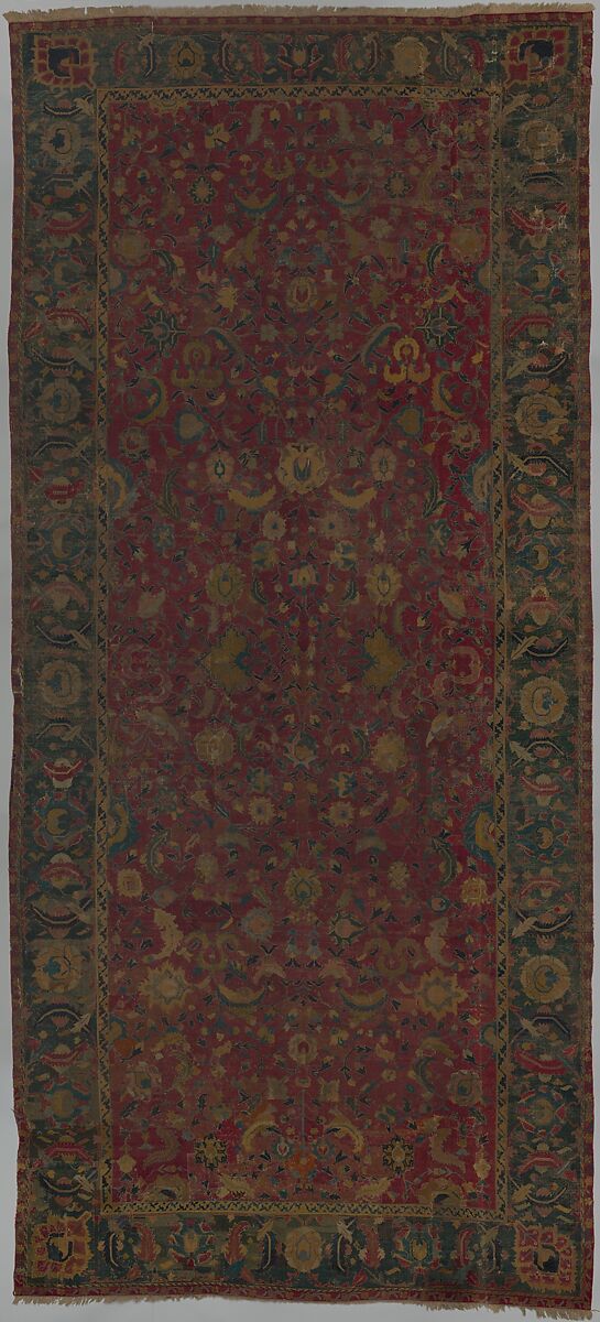 Indo-Persian carpet with vine scroll and palmette pattern, Wool pile on cotton foundation., Indo-Persian 
