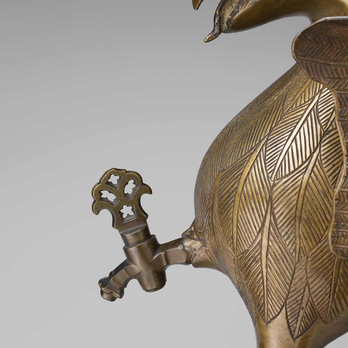 Aquamanile in the Form of a Griffin, Bronze; Ternary copper alloy with a very high content of zinc (approx. 74%
copper, approx. 22% zinc, approx. 2% lead) with natural patina, hollow cast., German, Nuremberg