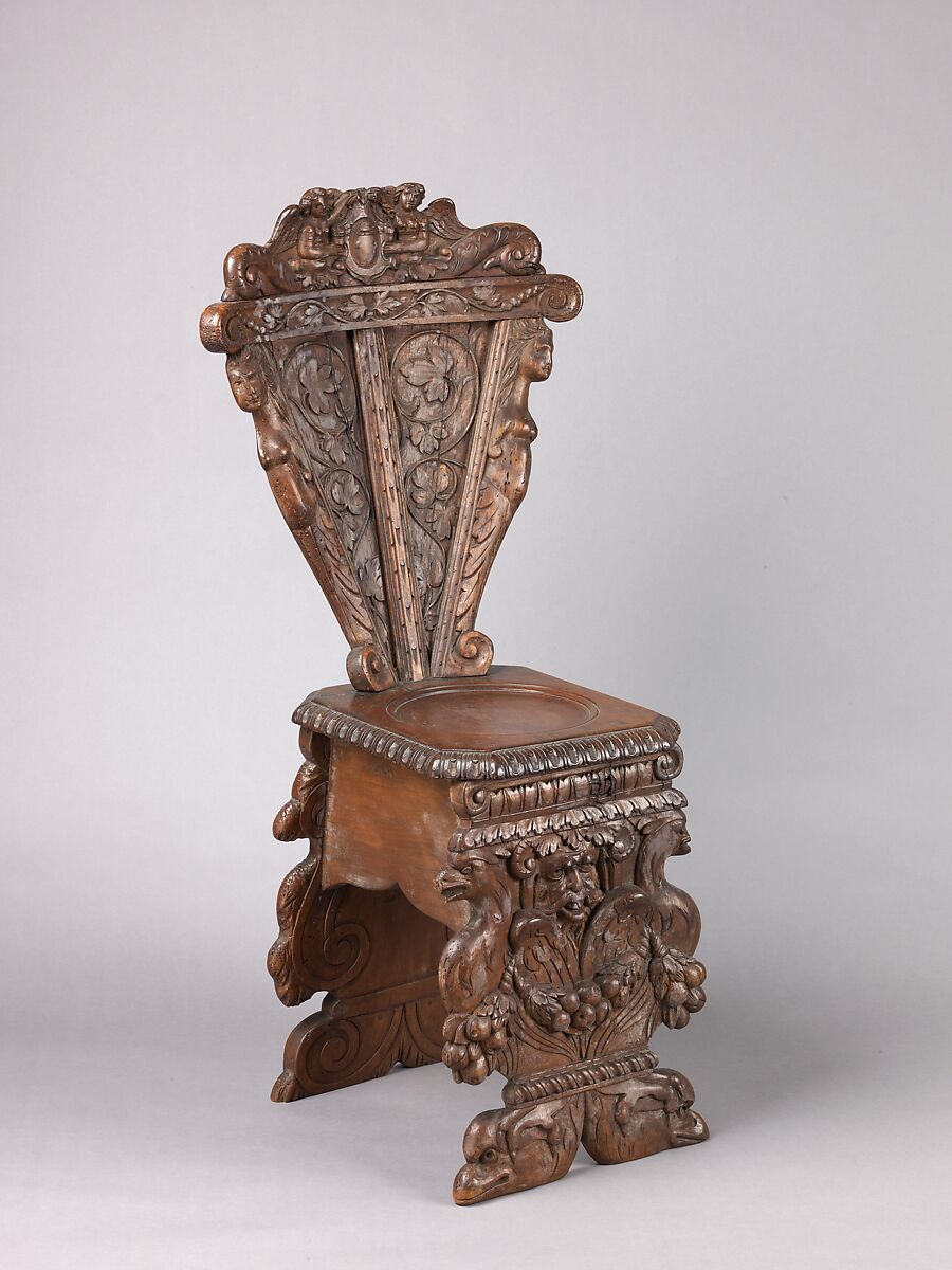 Side chair (sgabello a dorsale), Probably by Alois Überacher  , Bolzano, Walnut., Italian, Bolzano or Milan 