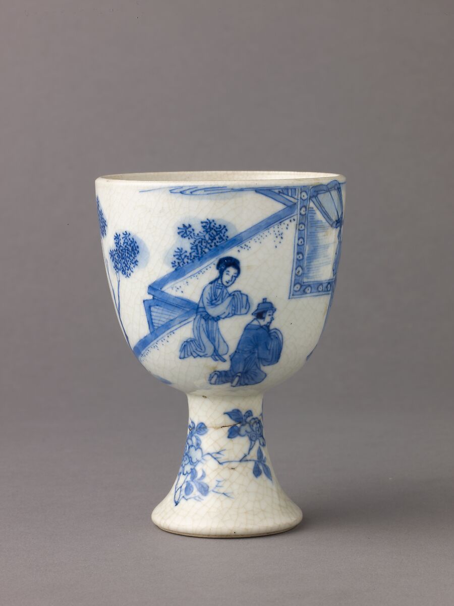 Small stemcup, Chinese  , Qing Dynasty, "Soft-paste" porcelain painted in underglaze blue., Chinese