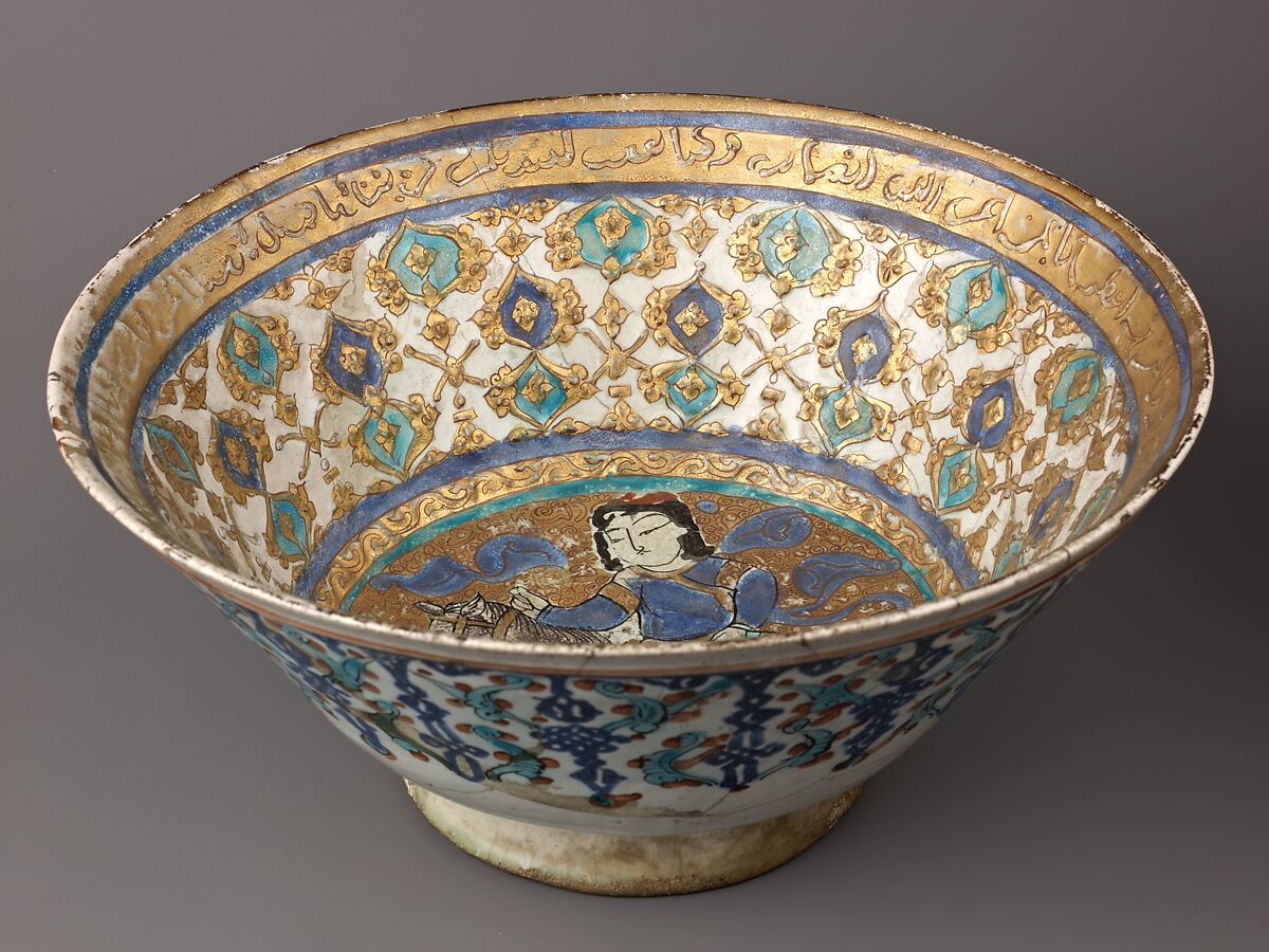 Bowl, Mina'i ("enameled") ware, Mina'i ware.  Composite body, stain- and overglaze-painted, and gilded., Iranian