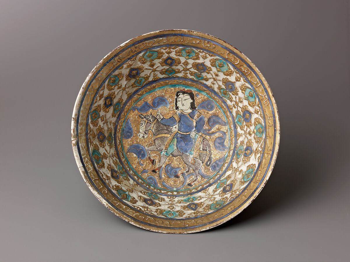 Bowl, Mina'i ("enameled") ware, Mina'i ware.  Composite body, stain- and overglaze-painted, and gilded., Iranian 