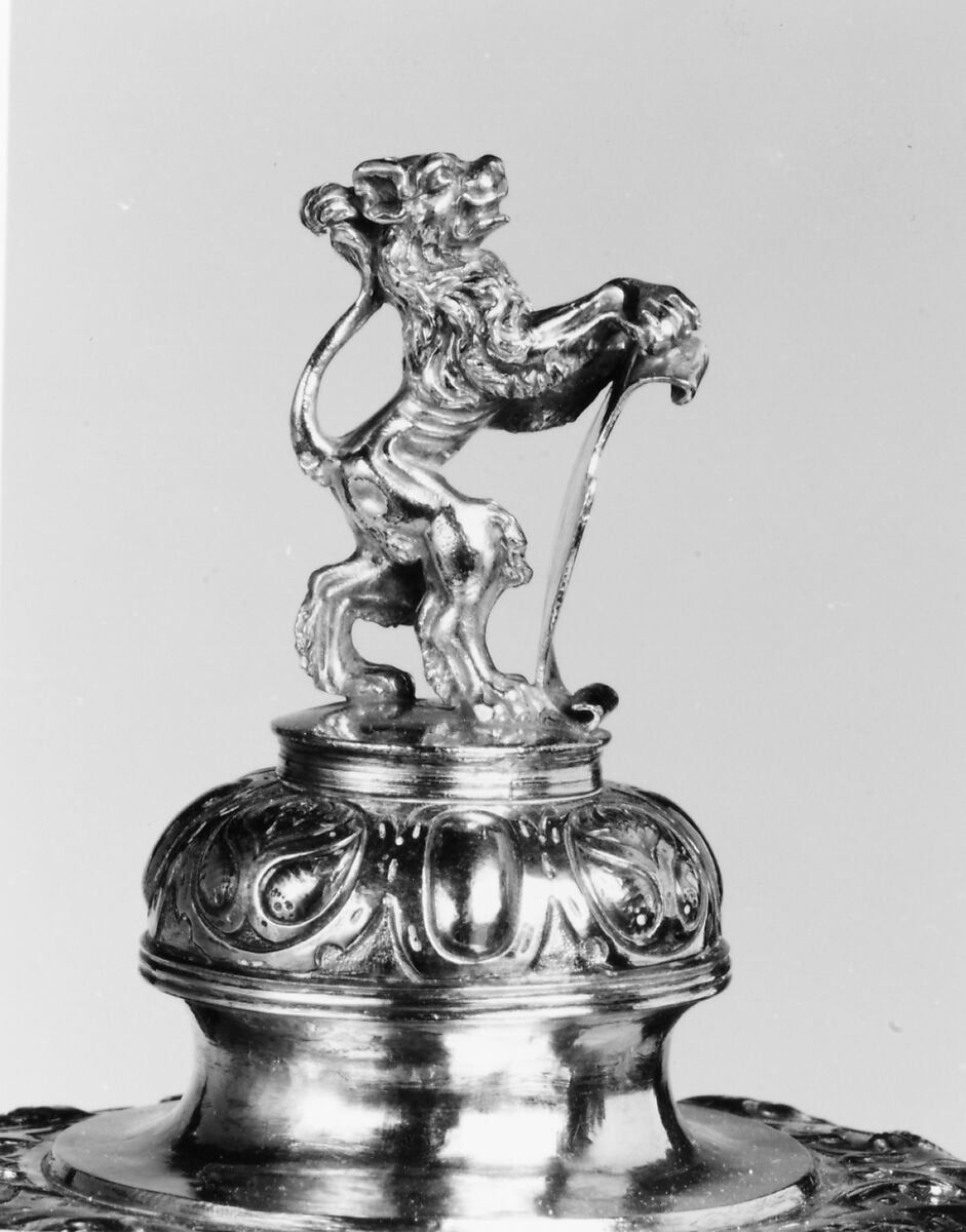 Covered goblet, Colorless (slightly gray) and opaque white nonlead glass. Blown, "vetro a reticello", silver foil; silver-gilt mounts., probably Italian (Venice); mounts probably German (Augsburg)