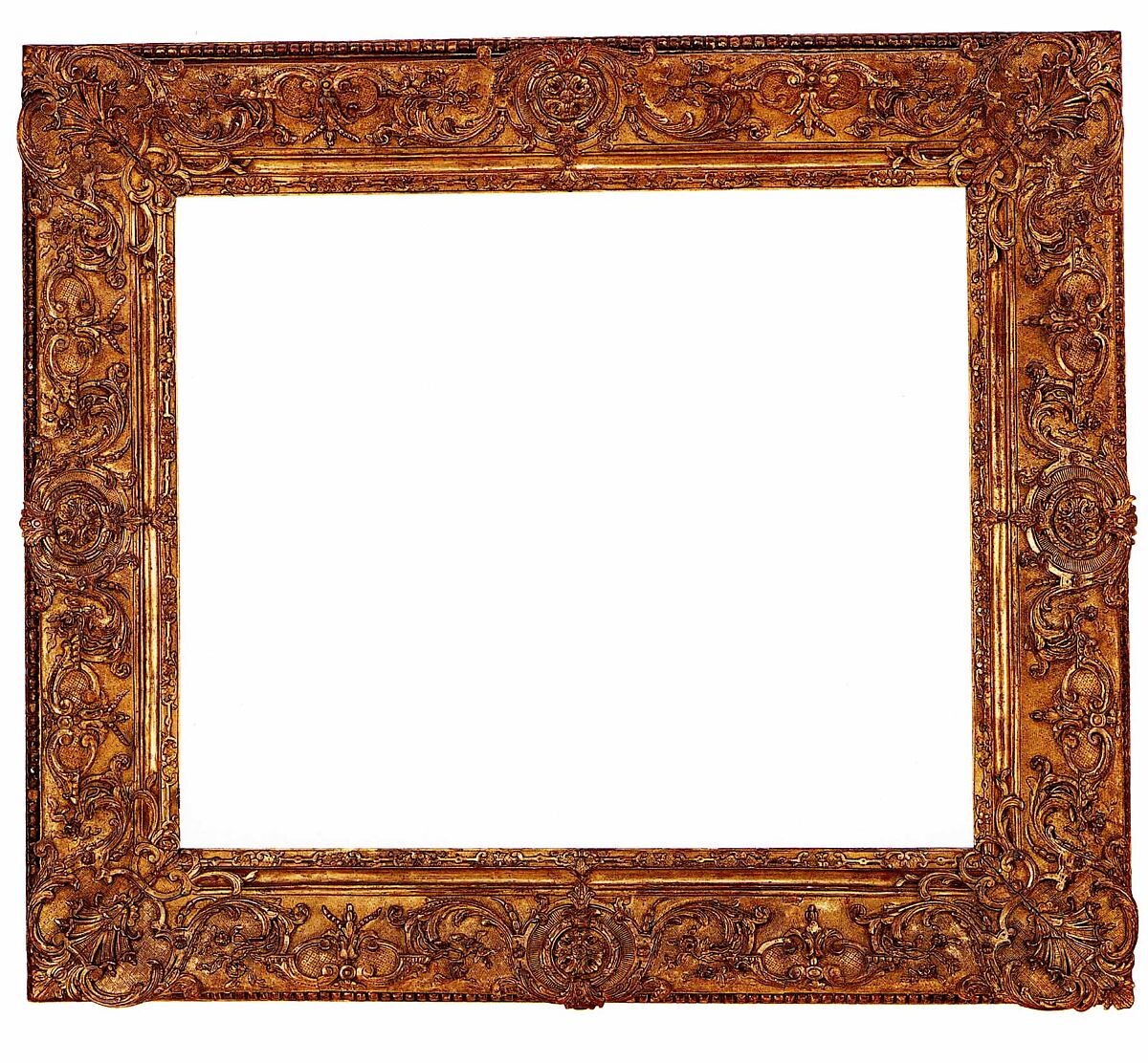 Early 18th-century style Ogee frame, Oak lower moldings; lime upper moldings. Carved, gilt; thin red-orange bole, green patina, metallic reparure., French 