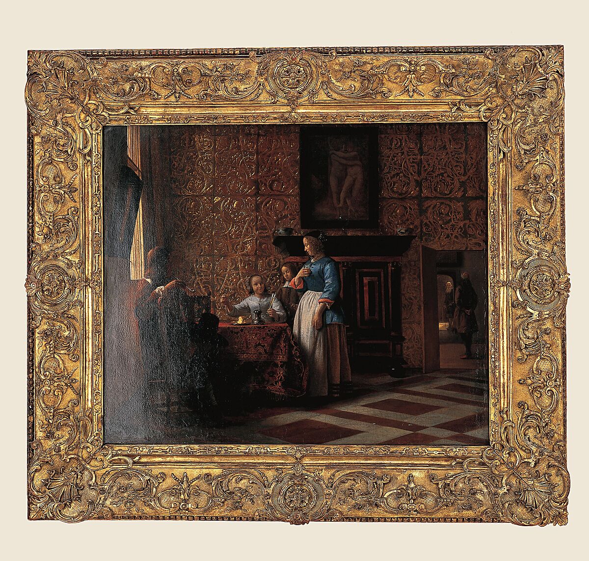 Early 18th-century style Ogee frame, Oak lower moldings; lime upper moldings. Carved, gilt; thin red-orange bole, green patina, metallic reparure., French