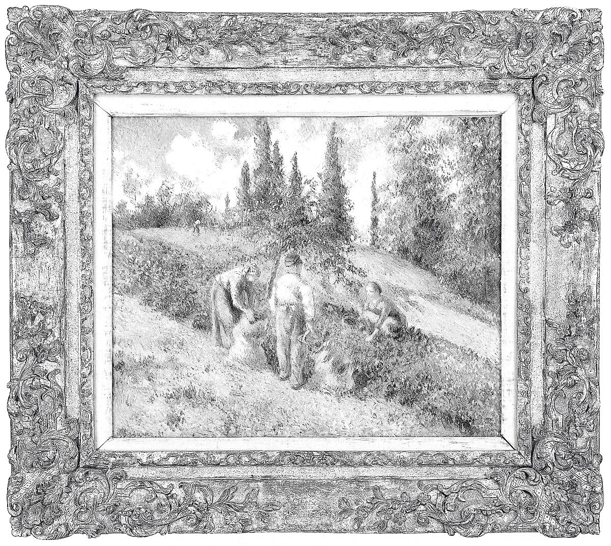 Louis XIV style Ovolo frame, Oak back frame with lime upper moldings. Carved, gilt; brown-red bole. , French