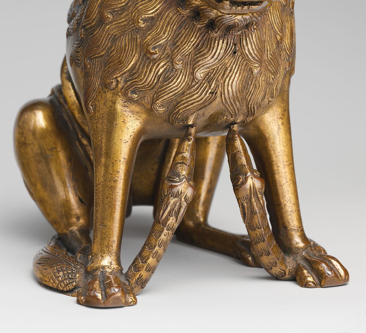 Aquamanile in the Form of a Lion, Bronze; binary copper alloy (approx. 88% copper, approx. 8% tin) hollow cast,
chased, engraved, and gilded., North German, Lubeck (?)