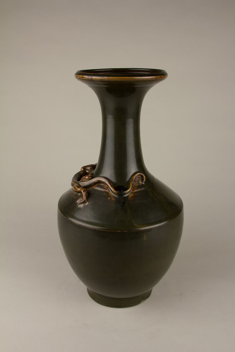 Vase with a coiling dragon, Porcelain with teadust glaze and applied decoration (Jingdezhen ware), China