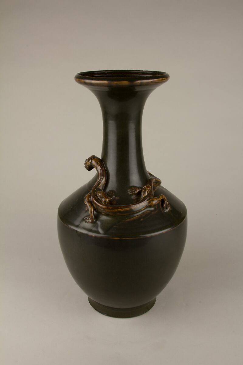 Vase with a coiling dragon, Porcelain with teadust glaze and applied decoration (Jingdezhen ware), China