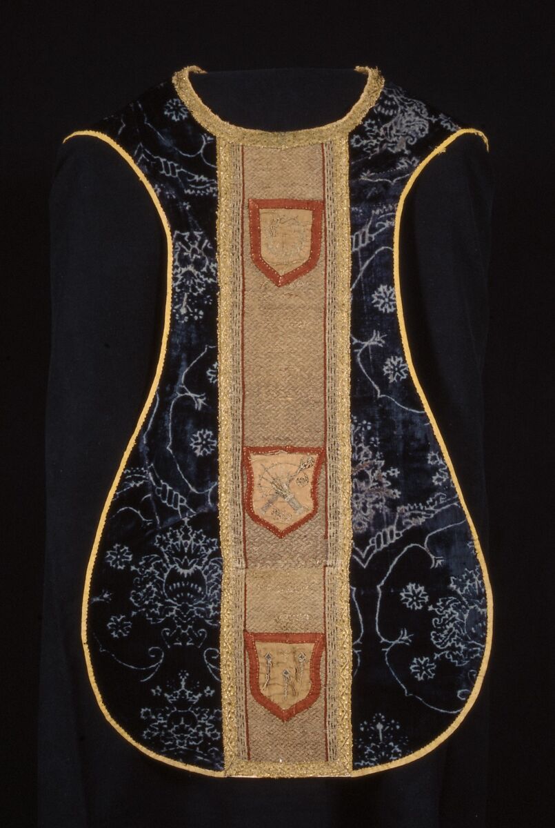 Chasuble with an Orphrey Band and Cross, silk, linen, metal,, Italian and German (?) 