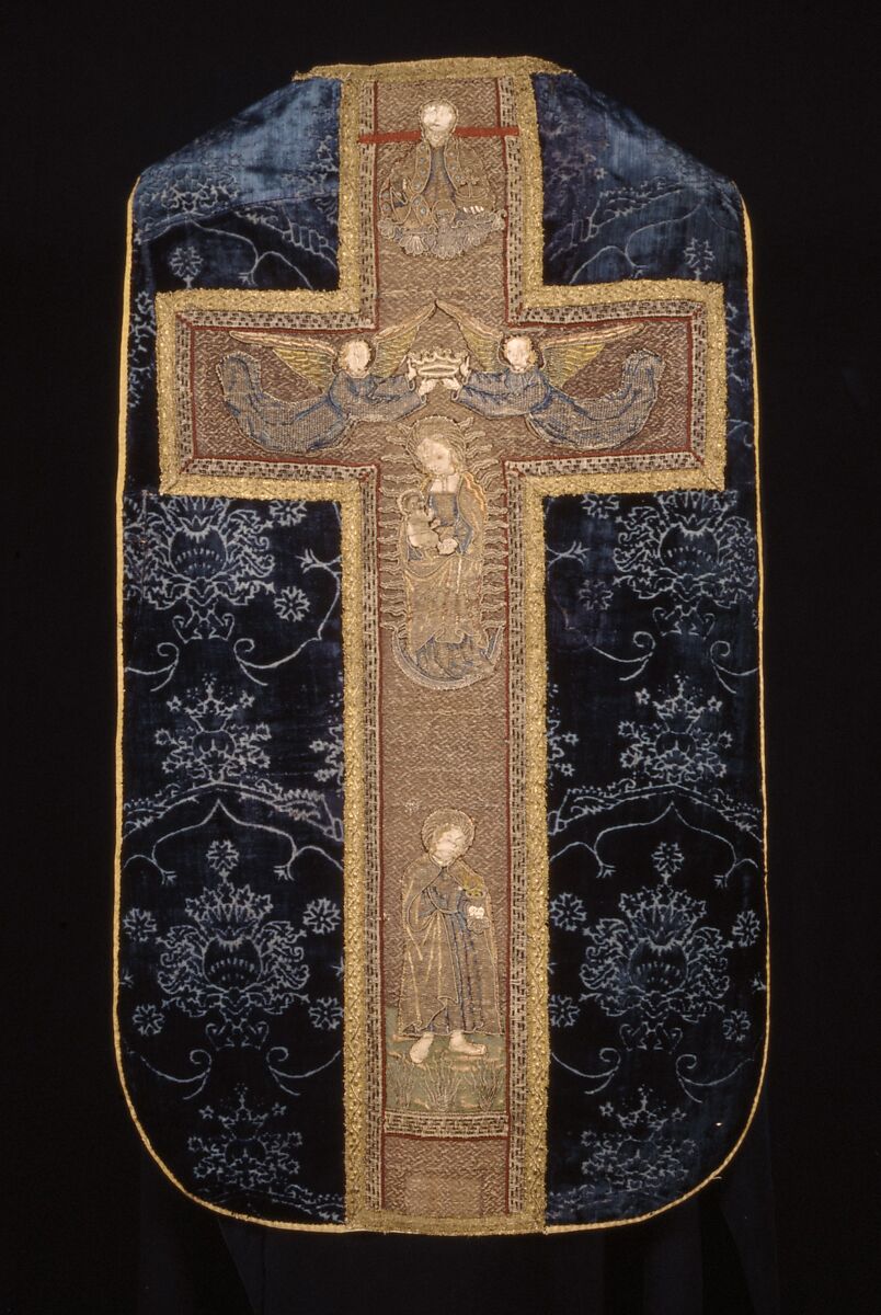 Chasuble with an Orphrey Band and Cross, silk, linen, metal,, Italian and German (?)