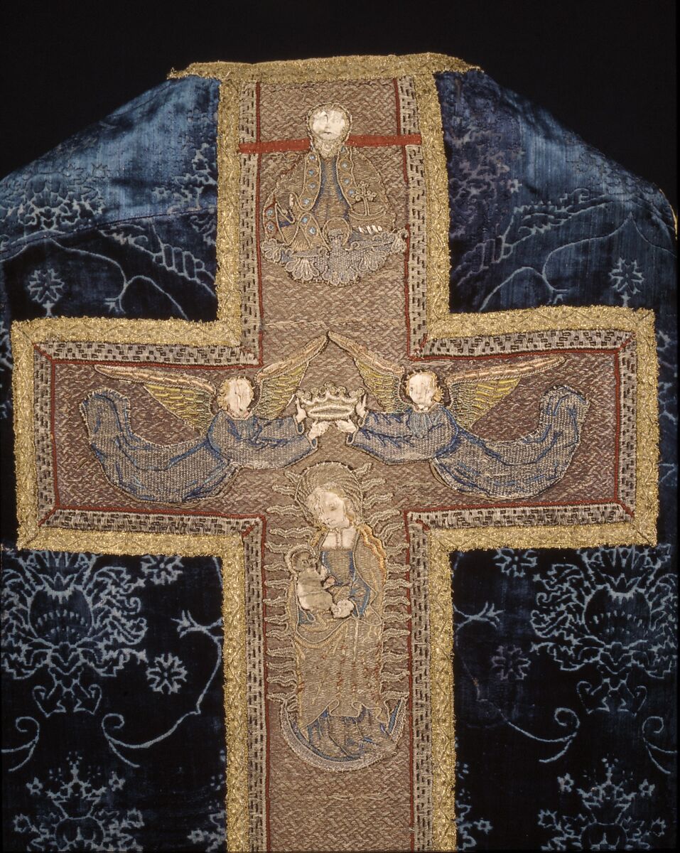 Chasuble with an Orphrey Band and Cross, silk, linen, metal,, Italian and German (?)