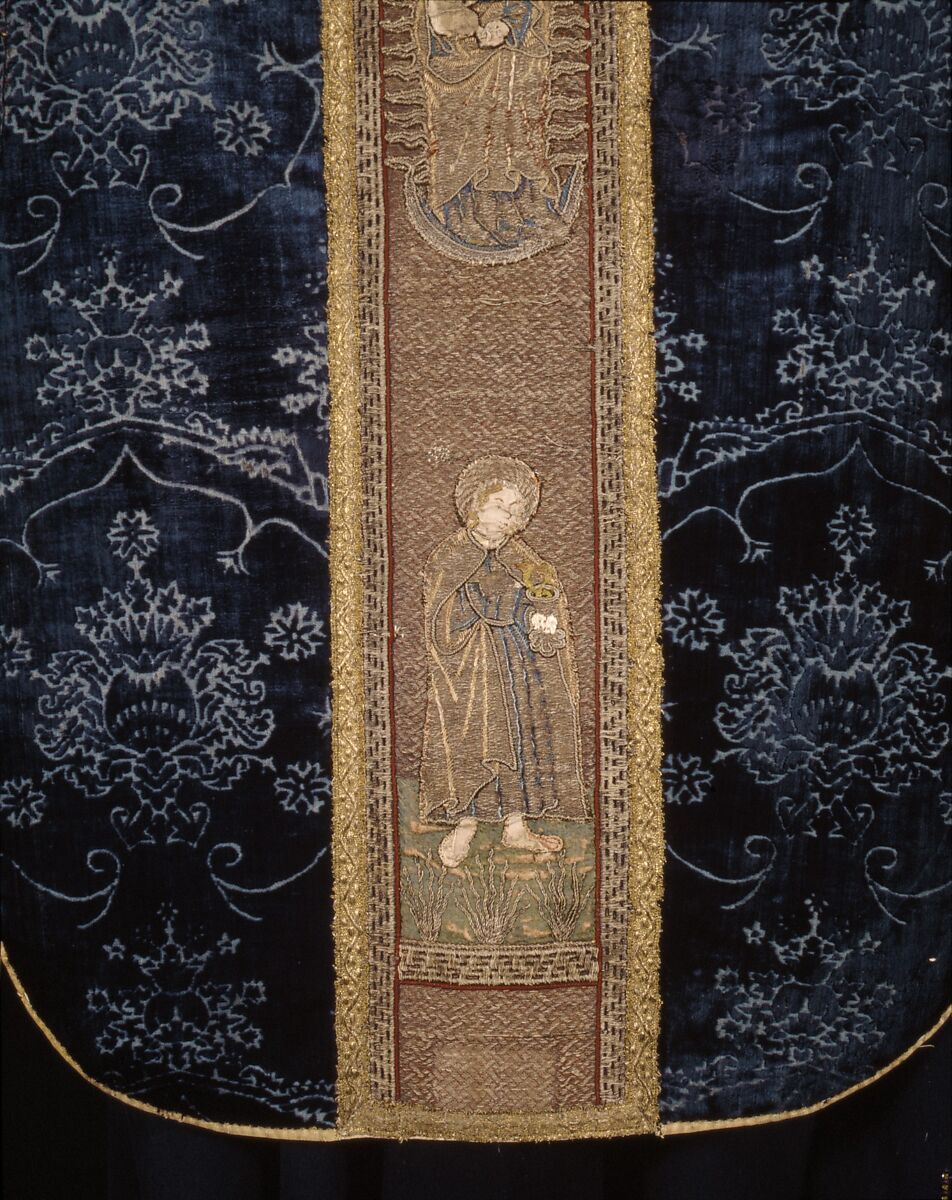 Chasuble with an Orphrey Band and Cross, silk, linen, metal,, Italian and German (?)