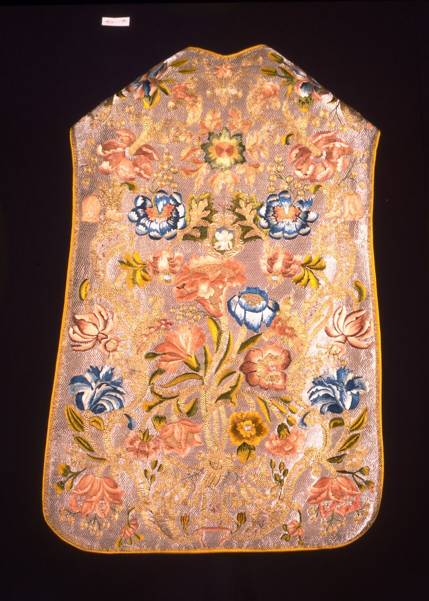 Chasuble, Silk; metal; linen, Italian 