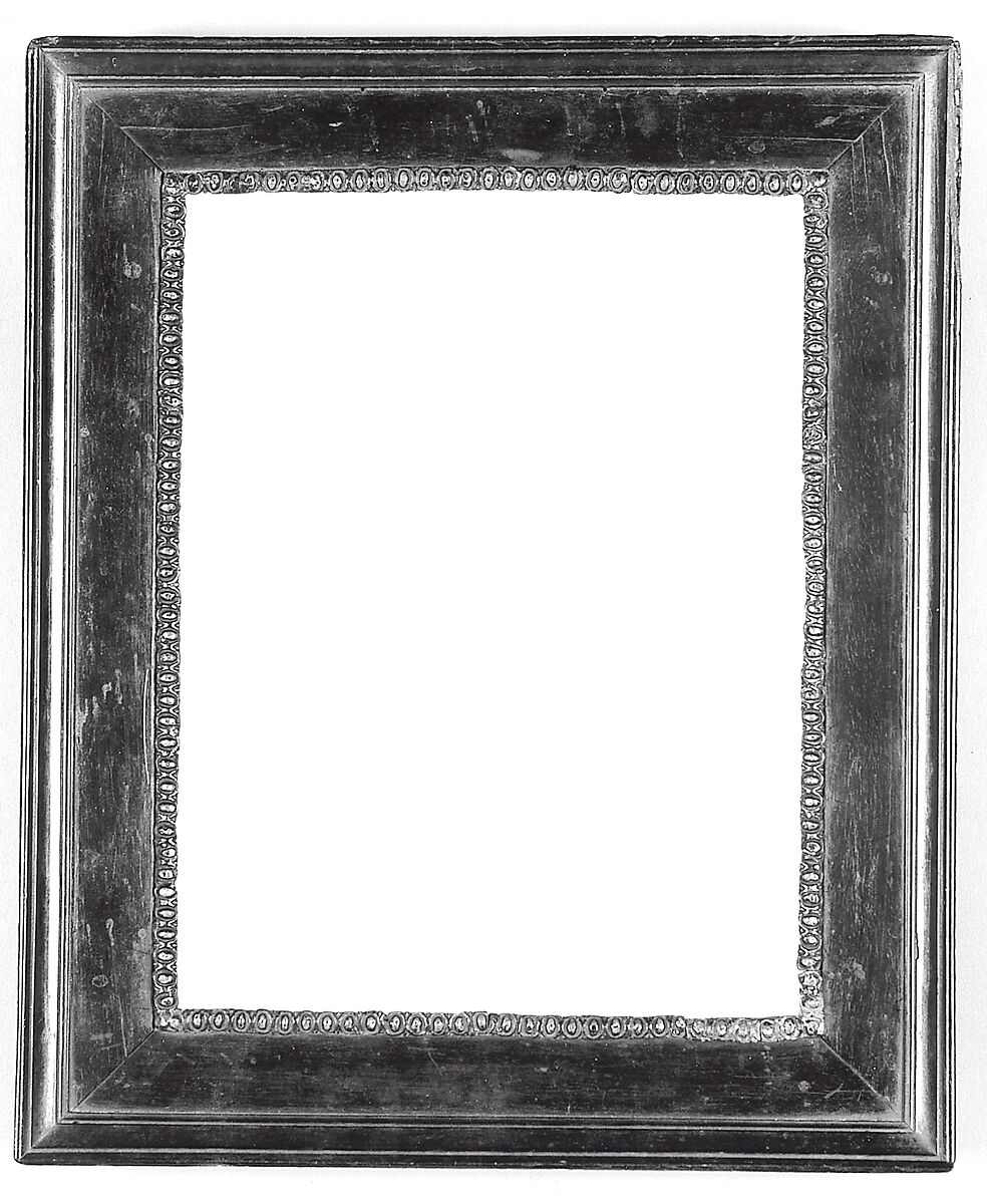 Cassetta frame, Pine with ebony veneer; half-lapped back frame. Black color. Sight edge: oil-gilt lead knulling. Frieze: sawn ebony veneer. Top edge: ebony molding with pine support., Netherlandish 