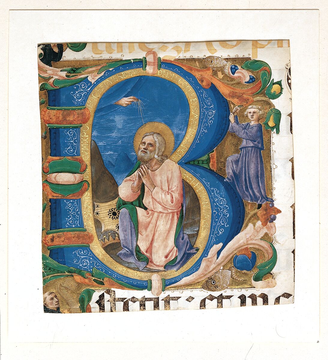 King David in Prayer in an Initial B, Zanobi Strozzi (Italian, Florence 1412–1468 Florence), Tempera on parchment