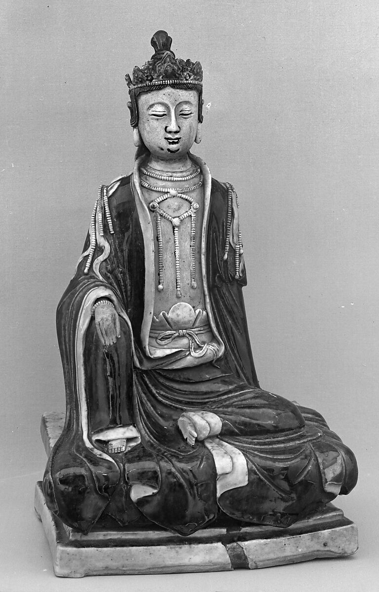 Figure of Bodhisattva, Porcelain with blue and turqoise glaze (Jingdezhen ware), China 