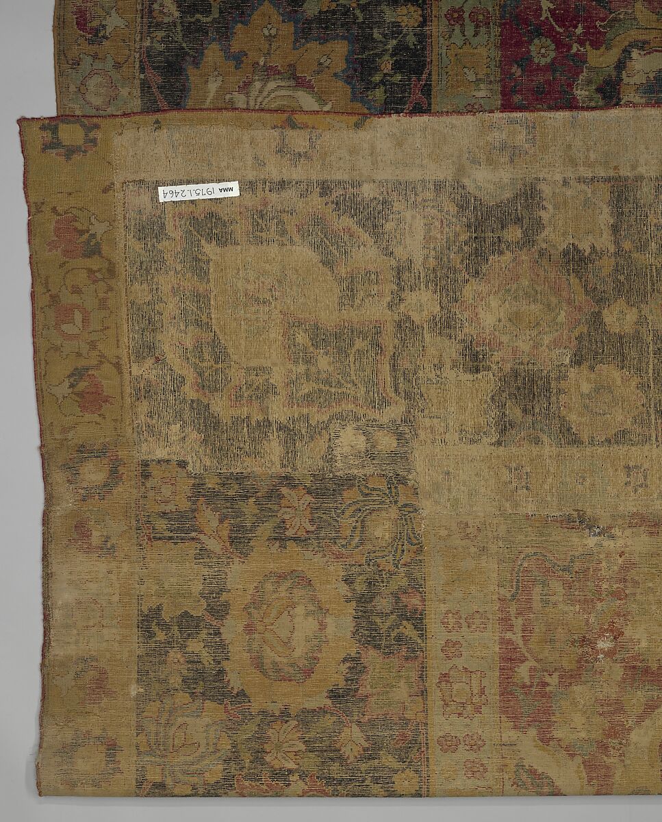 Indo-Persian carpet with vine scroll and palmette pattern, Wool pile on cotton foundation., Indo-Persian