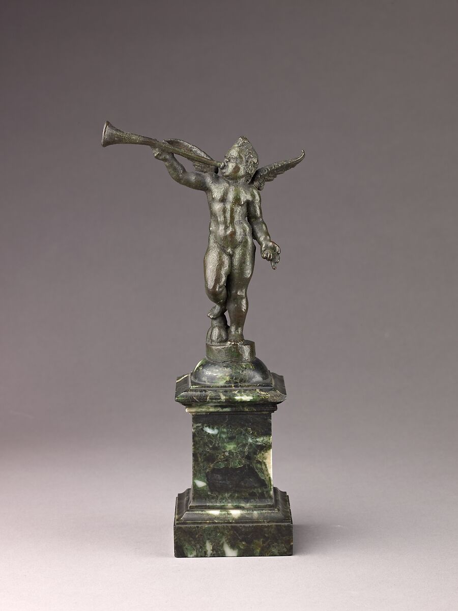 Angel, Ludovico del Duca (Italian, Rome, active 1551 (?)–died after 1603), Copper alloy, with brown patina under a grayish lacquer and various spots of
bright green corrosion