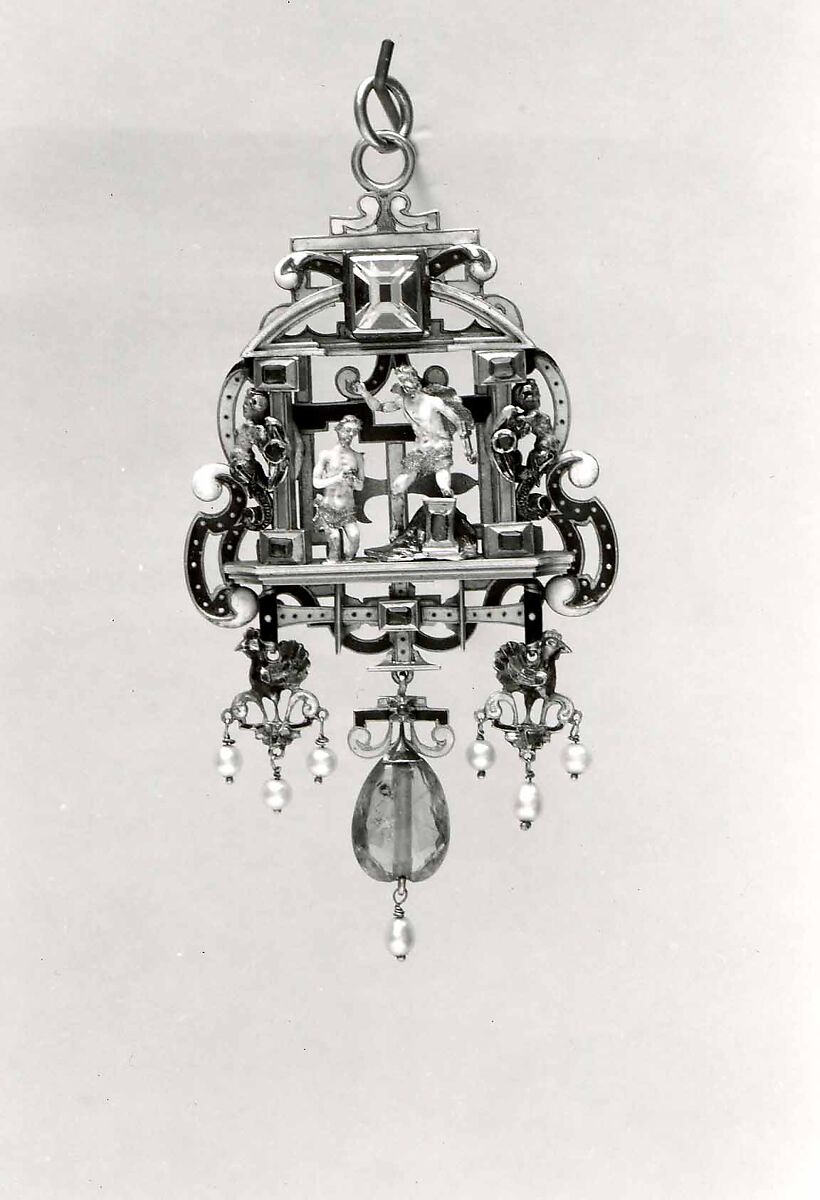 Pendant with the Baptism of Christ, Enameled gold, rubies, amethyst, crystal and pearls., probably Austro-Hungarian (Transylvania?) or German