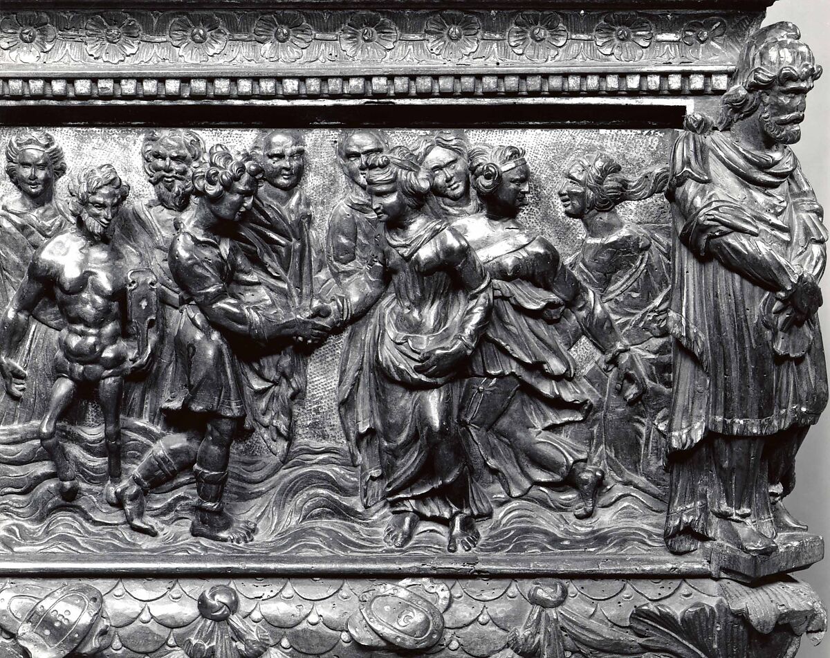 Cassone, Walnut, carved and partially gilded, iron., Italian, Rome