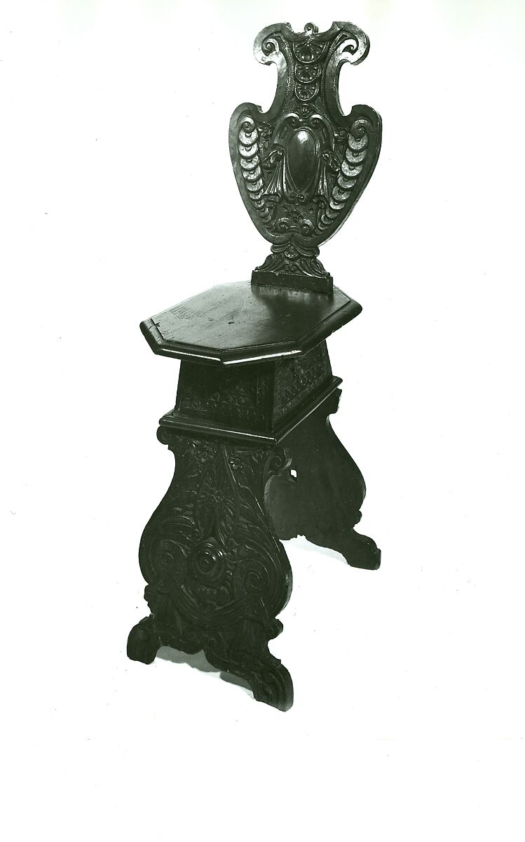Side chair (sgabello a dorsale), Walnut, carved., Italian, Rome or Florence (?)