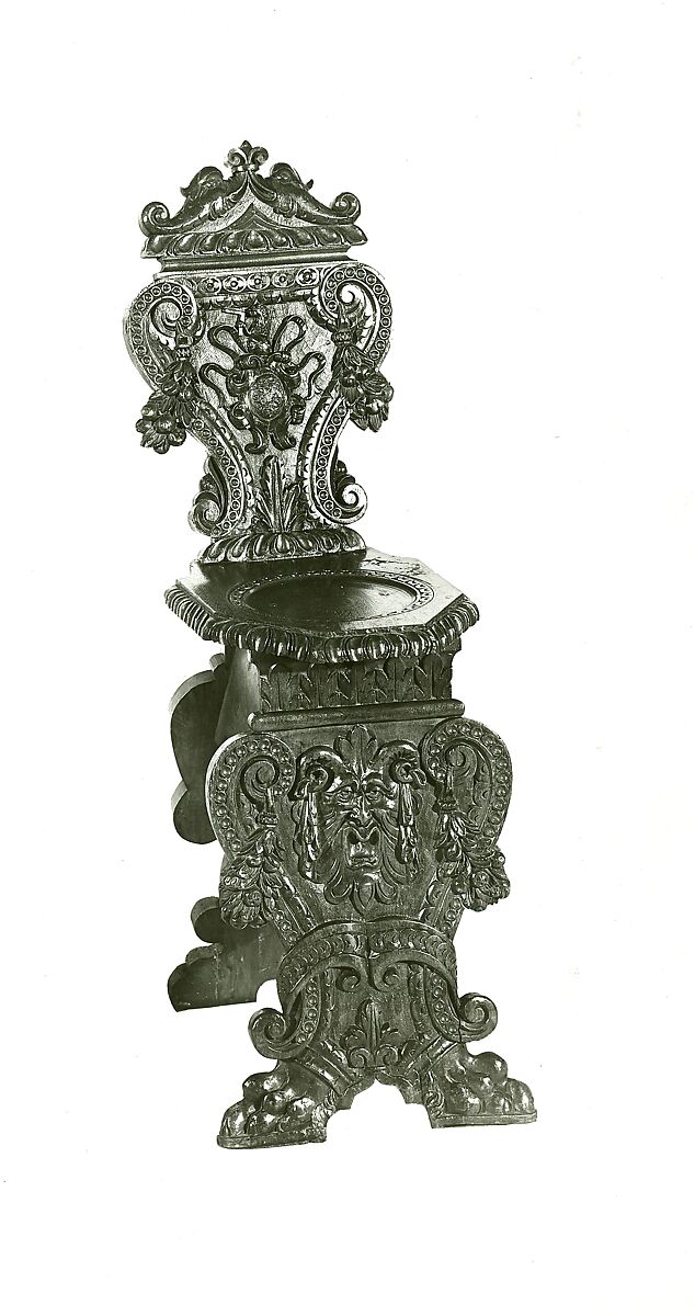 Side chair (Sgabello, pair with 1975.1.1990), Walnut, carved., Italian, Rome or Florence