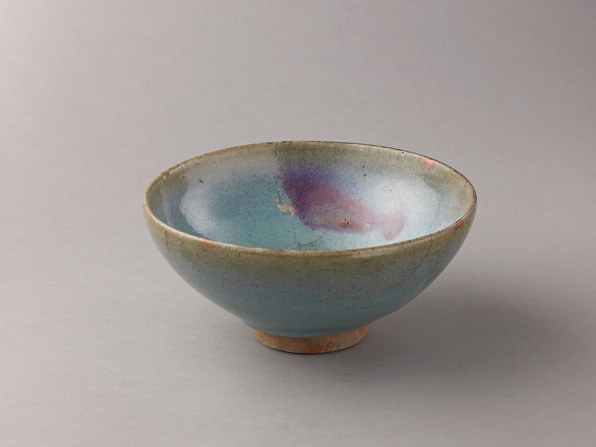 Deep bowl, Jun ware, Chinese  , Jin/Yuan Dynasty, Stoneware with splashed blue glaze., Chinese 