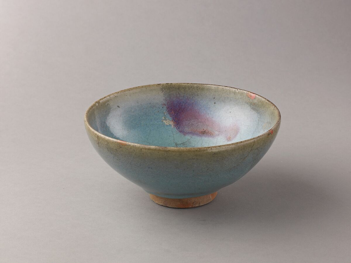 Deep bowl, Jun ware, Chinese  , Jin/Yuan Dynasty, Stoneware with splashed blue glaze., Chinese