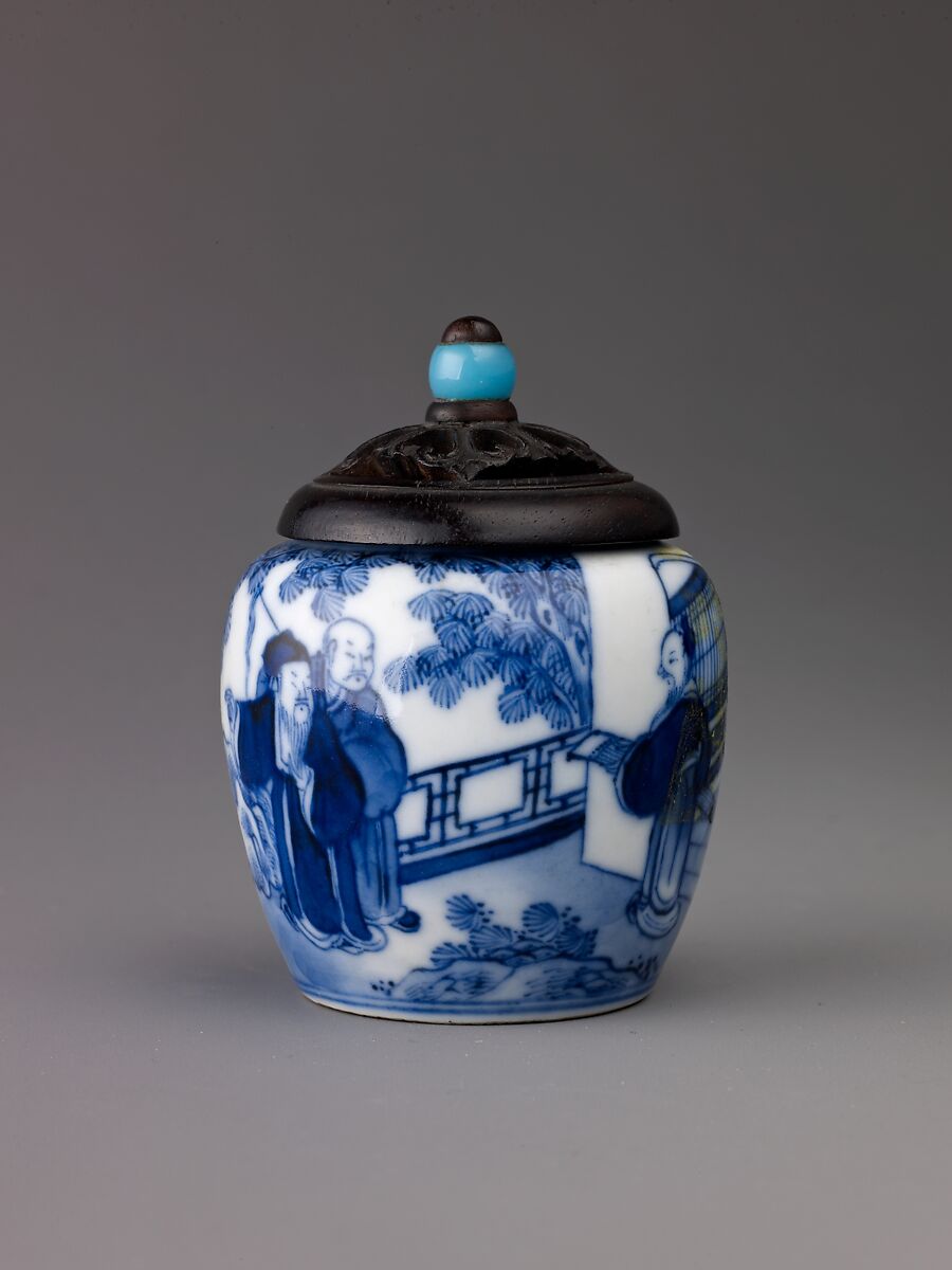 Bird-cage cup, Chinese  , Qing Dynasty, Kangxi period, Porcelain painted in underglaze blue., Chinese 