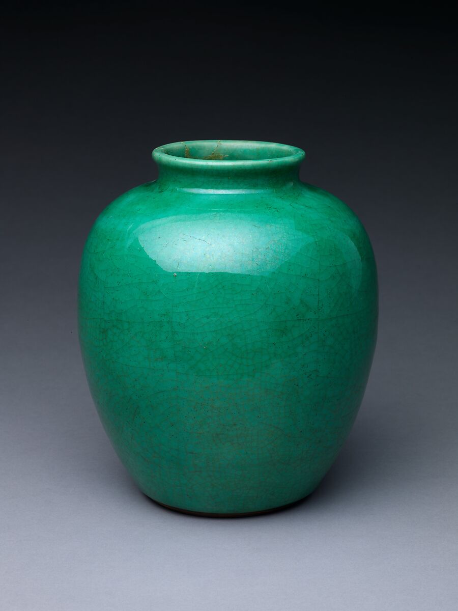 Jar, Porcelain with crackled green glaze (Jingdezhen ware), China 