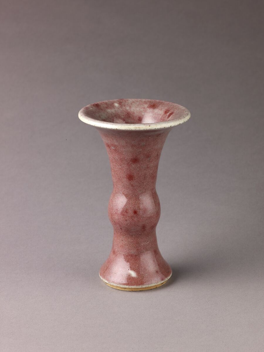 Small vase, Chinese  , Qing Dynasty, Porcelain with peach-bloom-type glaze., Chinese