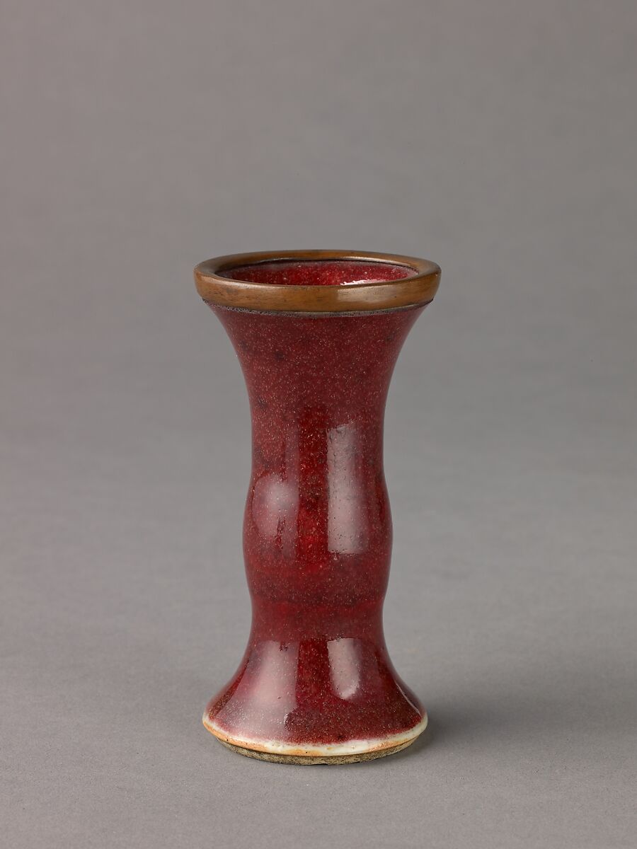 Small vase, Chinese  , Qing Dynasty, Porcelain with dark red glaze., Chinese