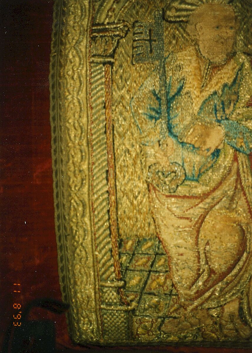 Orphrey Section Made into a Cushion, Silk; metal; cotton, wood, Italian or Spanish