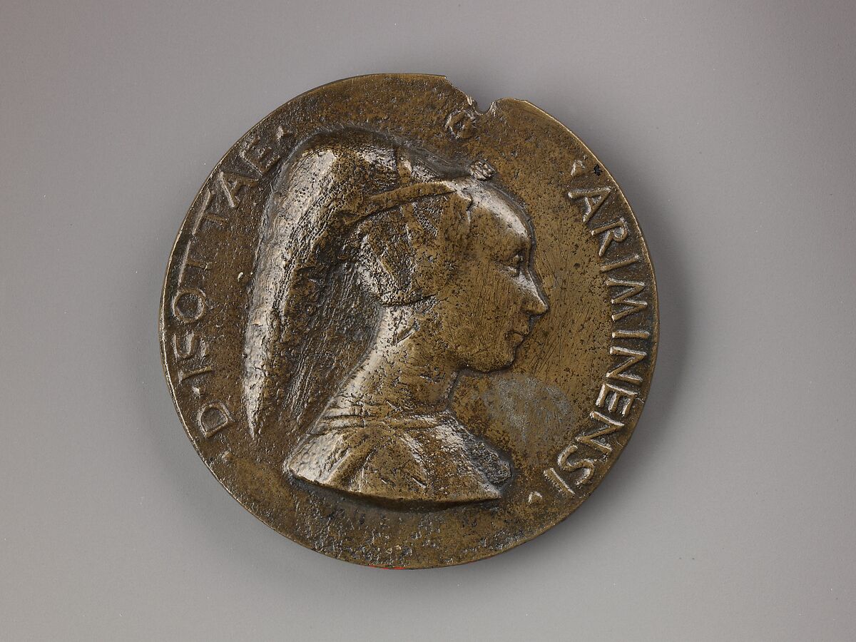 Medal:  Isotta Degli Atti, Matteo de&#39; Pasti (Italian, Verona ca. 1420–after 1467 Rimini), Copper alloy with olive green patina. 