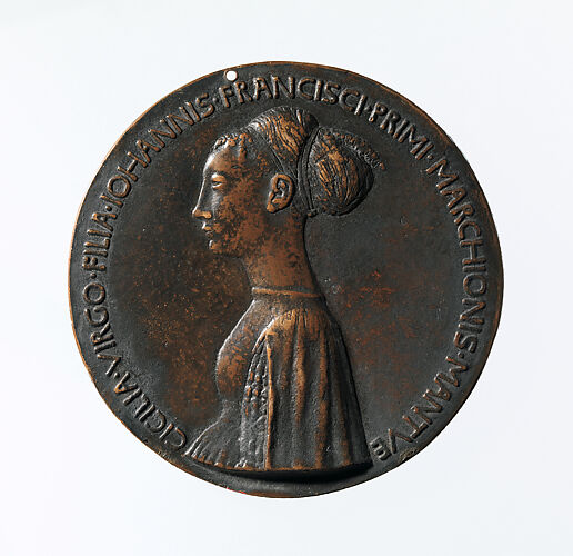 Portrait medal of Cecilia Gonzaga (obverse); Innocence and a Unicorn in a Moonlit Landscape (reverse)