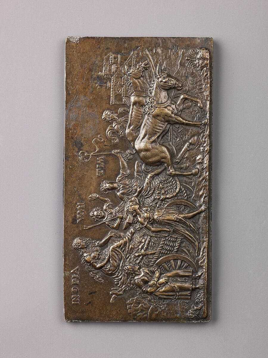 Allegory of the Triumph of Poverty, Copper alloy with a natural brown to green patina; the reverse has remnants of solder., South Netherlandish (Antwerp?)