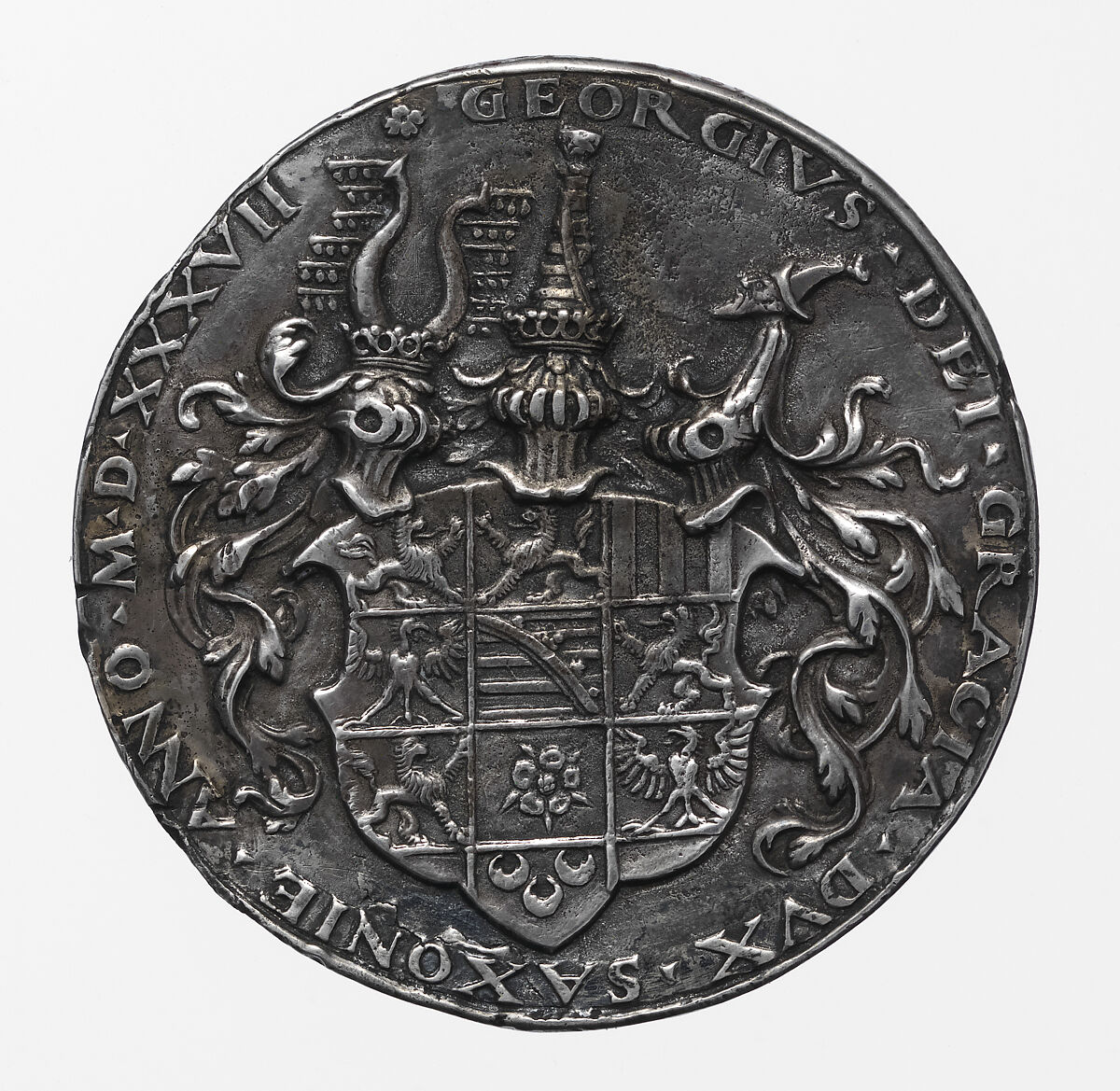 Portrait medal of George the Bearded (duke of Saxony) (obverse); coat of arms (reverse), Attributed to Peter Flötner (German, Thurgau 1485–1546 Nuremberg), Silver