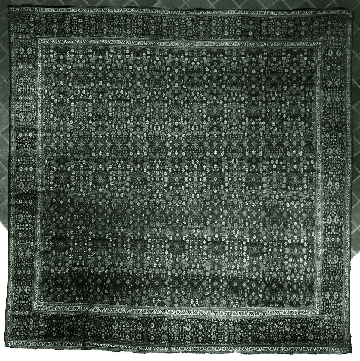 Carpet with a millefleur pattern, Wool (probably pashmina) pile on cotton and silk foundation., Indian, Kashmir