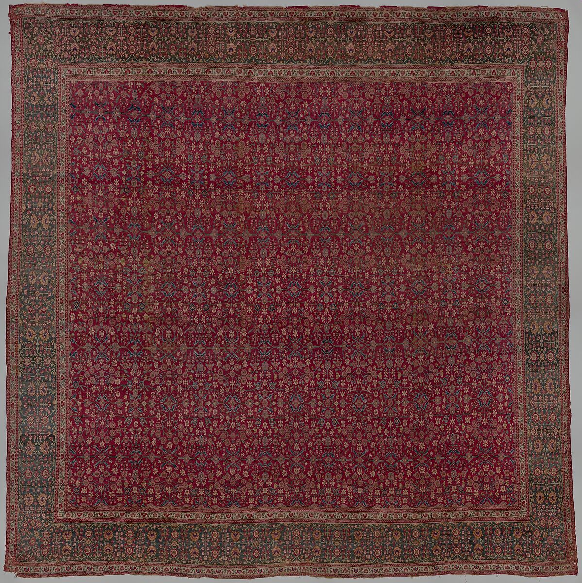 Carpet with a millefleur pattern, Wool (probably pashmina) pile on cotton and silk foundation., Indian, Kashmir 