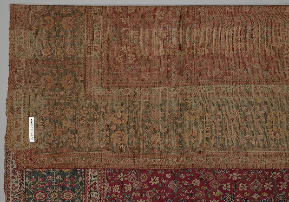 Carpet with a millefleur pattern, Wool (probably pashmina) pile on cotton and silk foundation., Indian, Kashmir