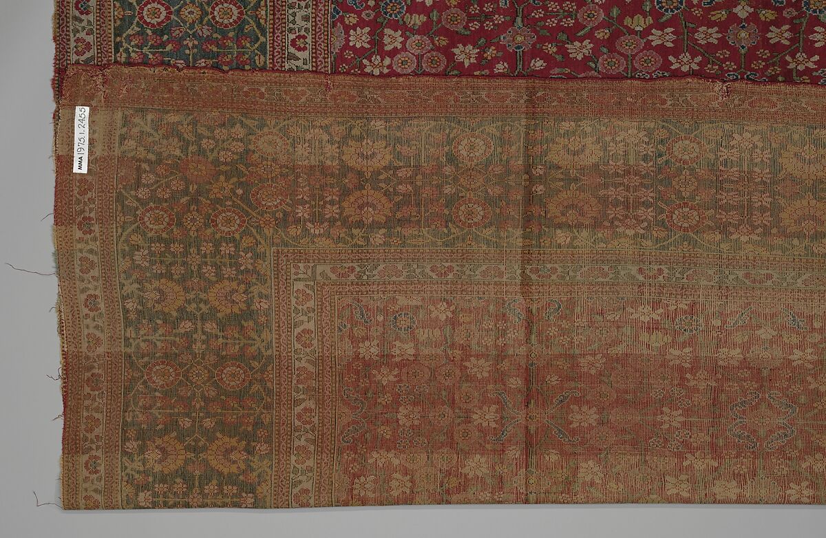 Carpet with a millefleur pattern, Wool (probably pashmina) pile on cotton and silk foundation., Indian, Kashmir