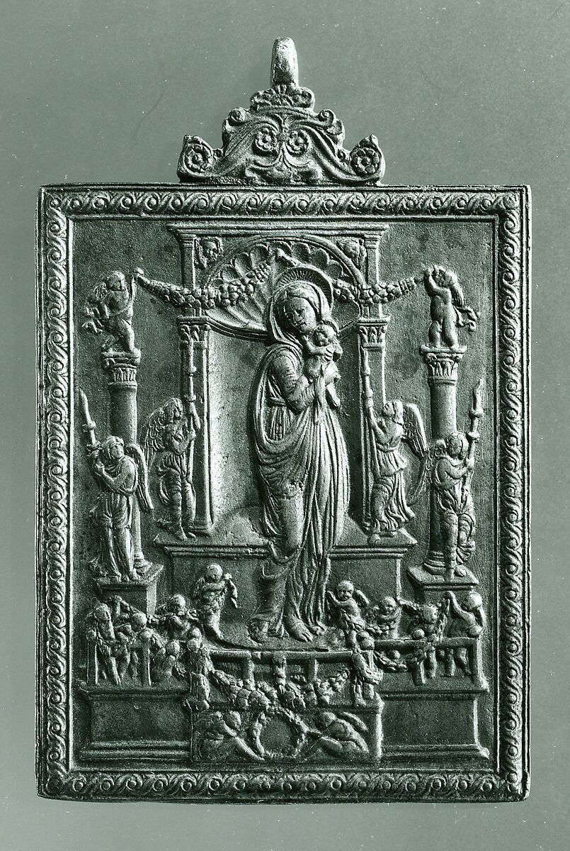 Pax with the Virgin and Child, Copper alloy with olive green patina., Italian, Ferrara 