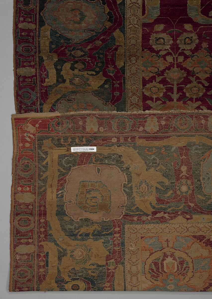 Carpet with vine scroll and palmette pattern, Wool pile on cotton foundation., Indian, probably Poona
